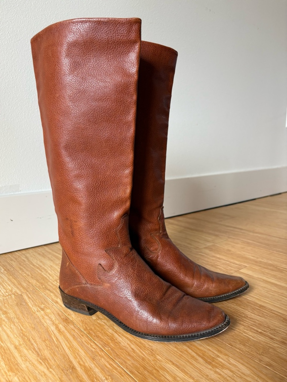Vintage Glacee Tall Cognac Brown Leather Riding Boots Tall Western Style Boot